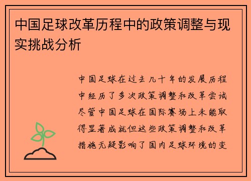 中国足球改革历程中的政策调整与现实挑战分析