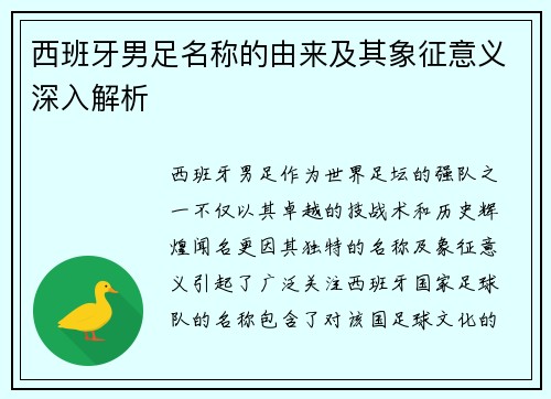 西班牙男足名称的由来及其象征意义深入解析
